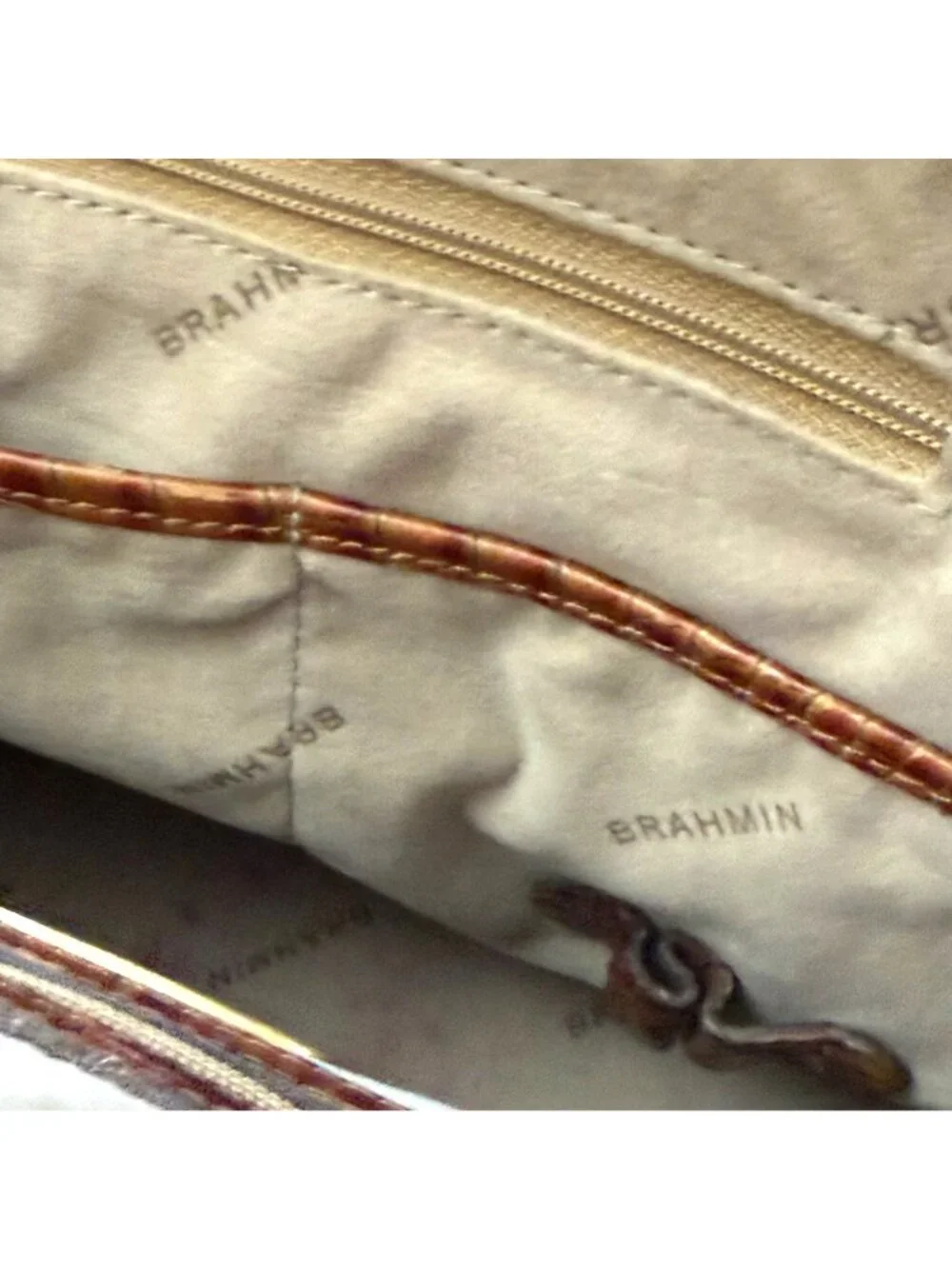 Brahmin Women's Satchel Bag Crocodile Embossed Leather Luxury Pecan Domed Lisa
